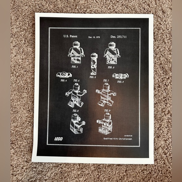 Lego Other - Set of 3 Lego Toy Brick US Patent Art Print - 1978-1985 - Black & White